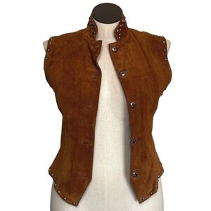 Silver River Women's VTG Y2K Suede Studded Vest Brown Button Front Size M